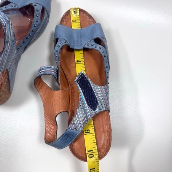 Spring Step Blue Stud Striped Ankle Strap Sandal Wedge Artsy Boho Lightweight 41 - Picture 4 of 6